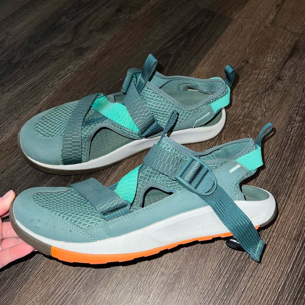 Chaco Teal and Orange Sport Sandals - Picture 1 of 8